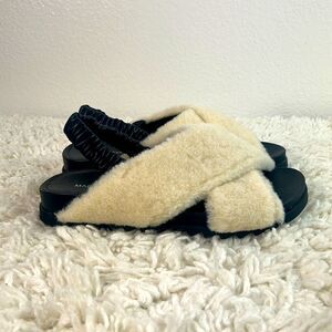 Marc Fisher Cream Fuzzy Sandals
